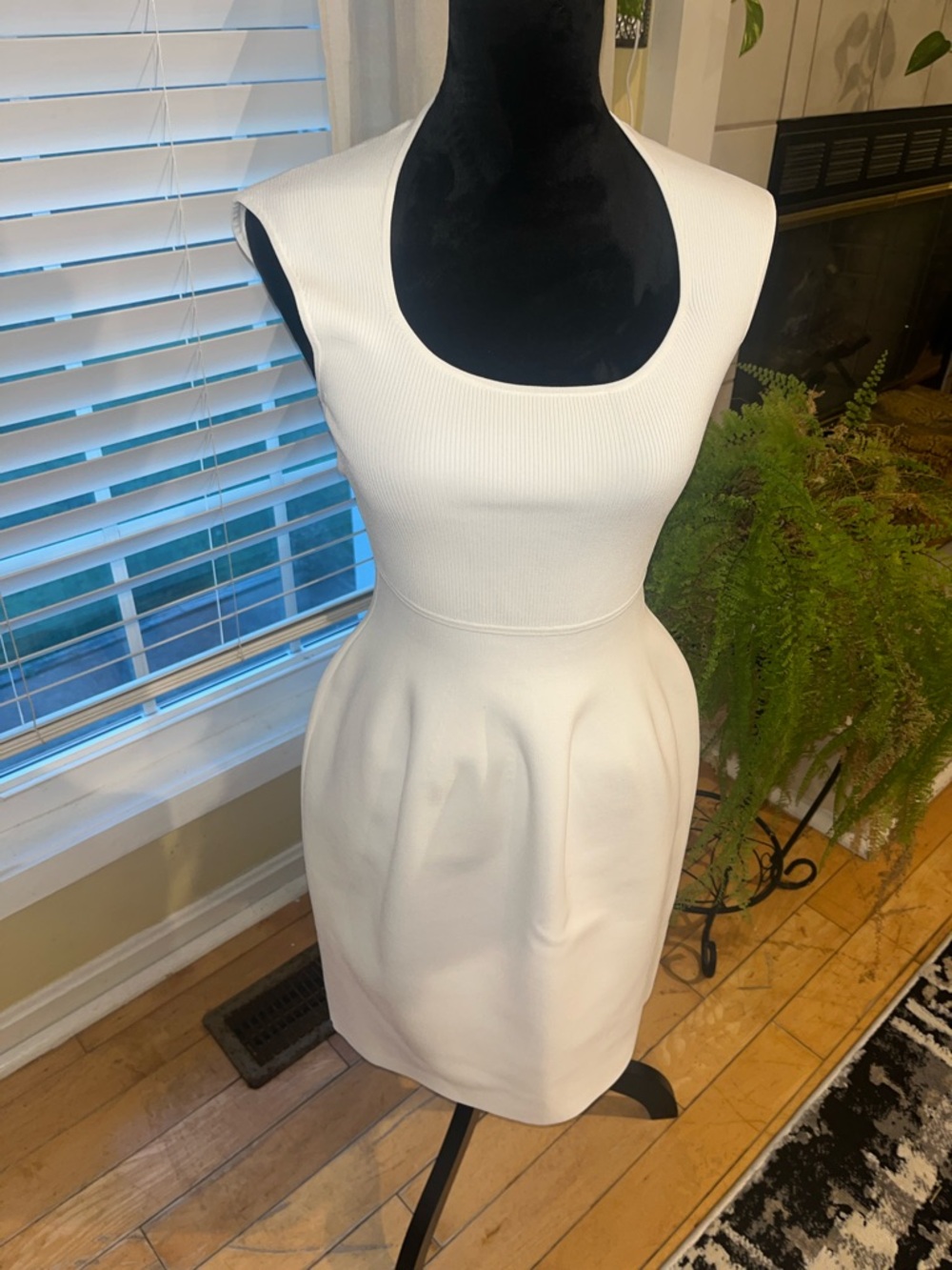 Ted Baker London White Scoop Neck Fit-and-Flare Mini Dress